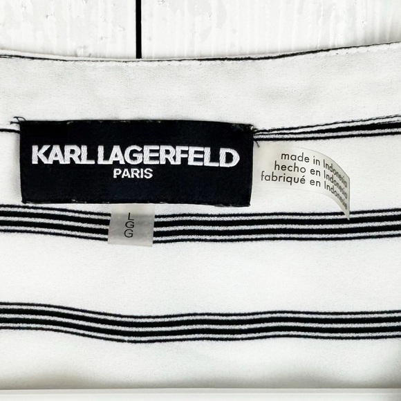 Karl Lagerfeld Paris Short Sleeve Lace Trim Ruffle Button Down Top - Picture 5 of 9